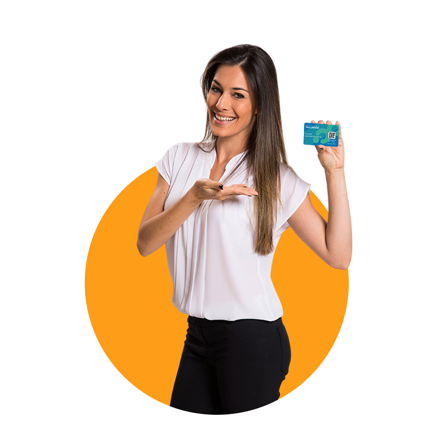 Mujer mostrando una tarjeta